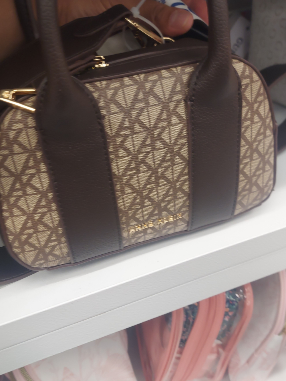 Anne Klein Brown Logo Jacquard Mini Satchel
